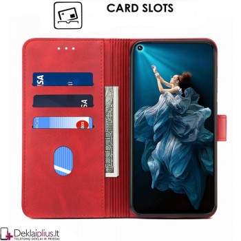 Dirbtinės odos atverčiamas dėklas su skyreliais - raudonas (Huawei Honor 20/Nova 5T)